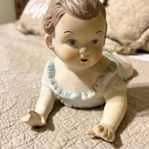 baby boy Ceramic Figurine with Blue Accents